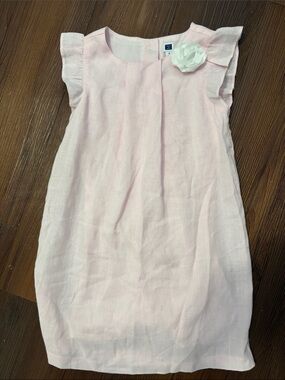 Janie and Jack Pink Linen Dress with White Flower